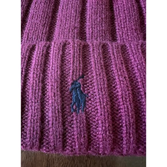 Polo Ralph Lauren Beanie Mens Burgundy Navy Pony Wool Blend Rib Knit Cuffed NEW - Picture 3 of 3